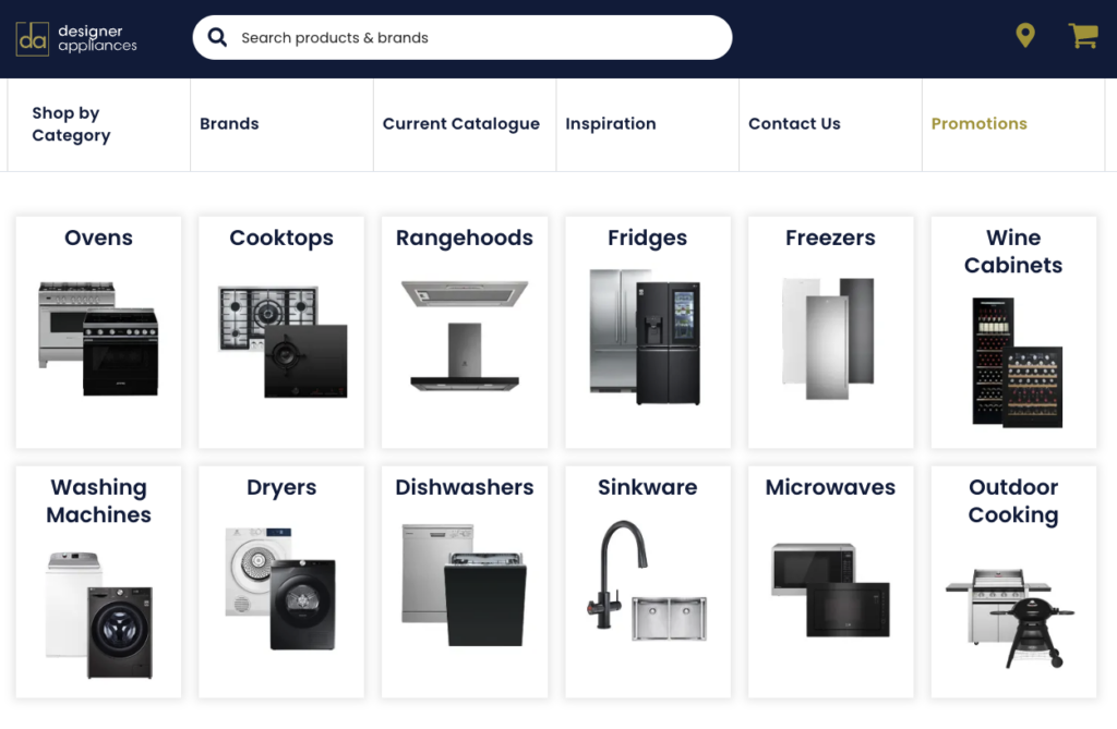 Media Merchants Designer Appliances ecommerce website